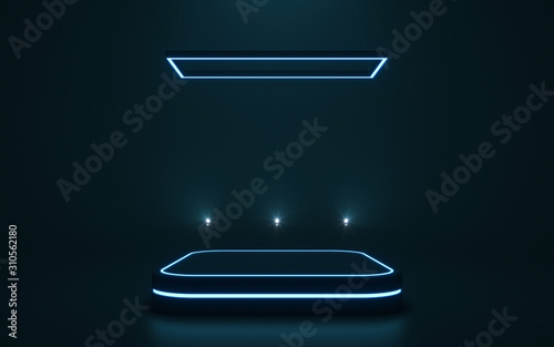 Futuristic pedestal for display, latform for design, Blank podium for product. 3d rendering