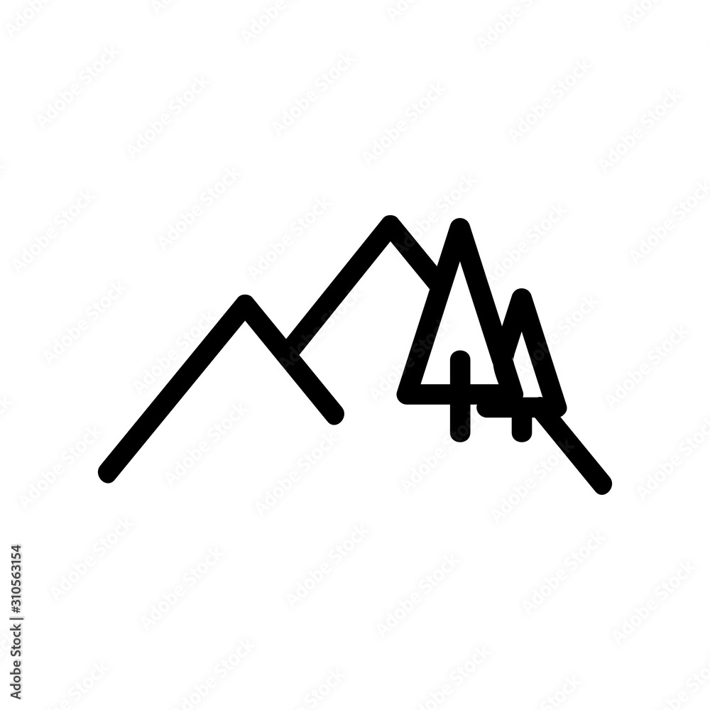 Tree in the mountains icon vector. A thin line sign. Isolated contour symbol illustration Tree in the mountains icon vector. A thin line sign. Isolated contour symbol illustration