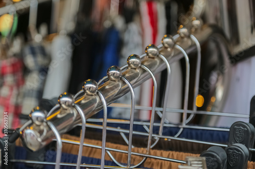 Clothes hangers in fashion stores.