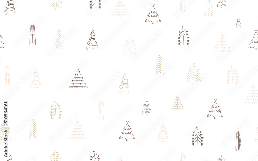 Hand drawn Christmas tree seamless pattern background vector stock illustration. White Doodle ink seamless pattern for New Year