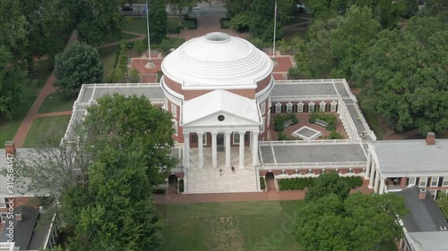 Aerial flying over the  University of Virginia. It was founded by Thomas Jefferson in 1819. Charlottesville, Virginia, USA. 18 August 2019 photo