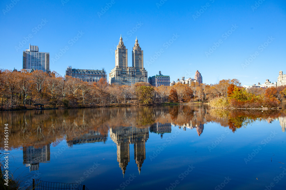 Fairy park in a fabulous city..The Central Park  at Autumn. New York City