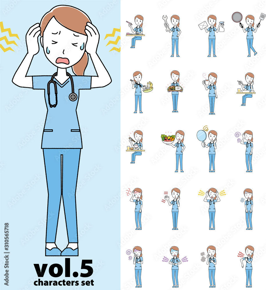 Set of various poses of a female doctor wearing a blue scrub vol.5 Set of various poses of a female doctor wearing a blue scrub vol.5