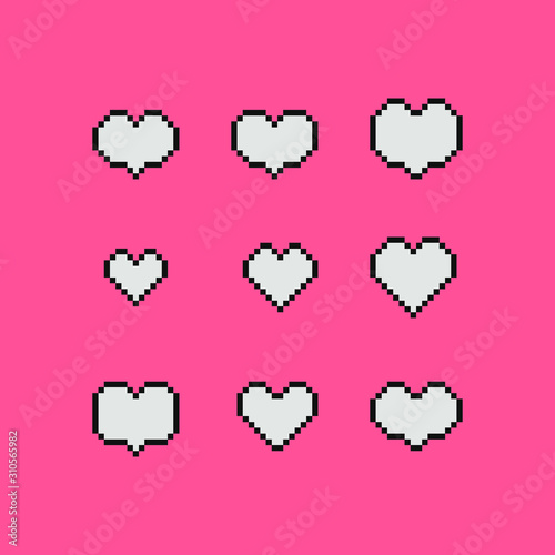 Cute hearts logo icon isolated pixel art vector illustration. love symbol and like. Game assets 1-bit sprite. Design for stickers, web, mobile app.