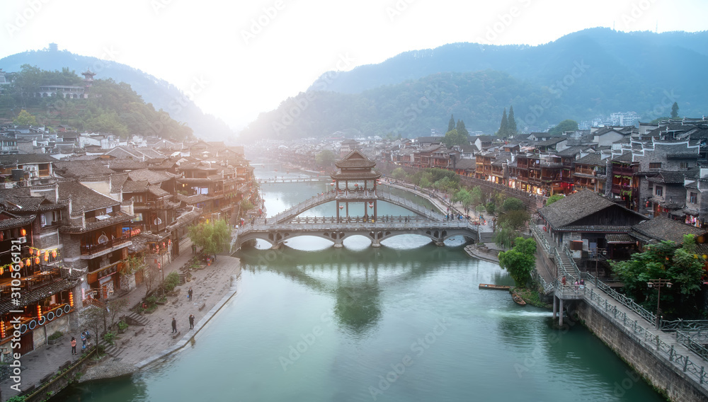 Folk houses along the river in the ancient city of Phoenix, Hunan