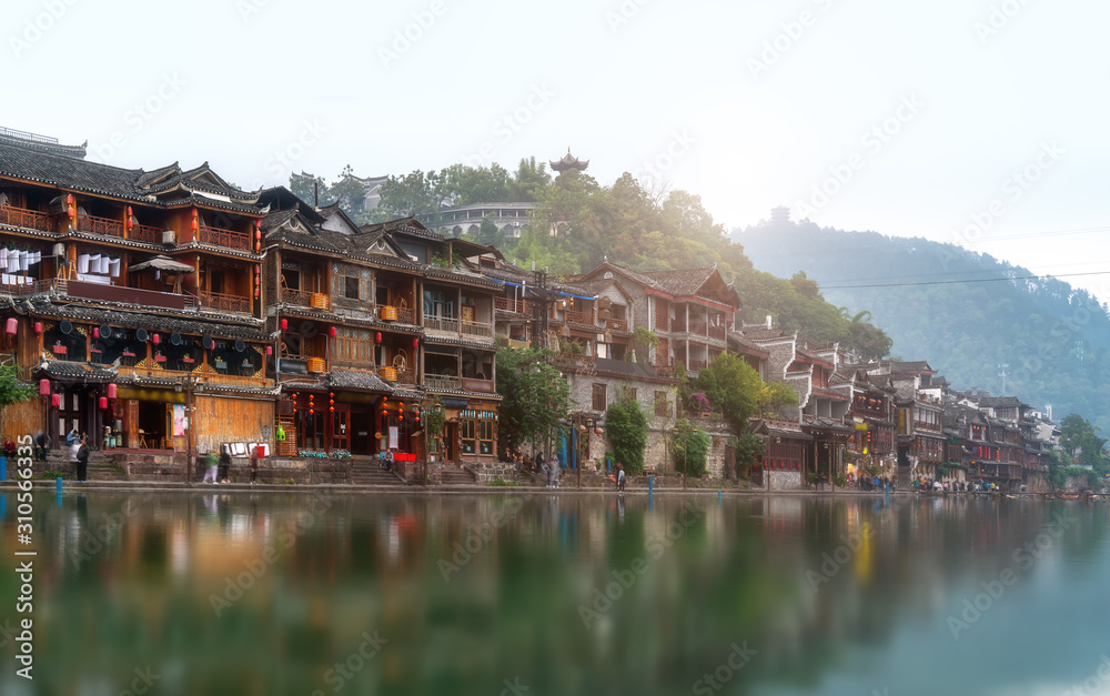 Folk houses along the river in the ancient city of Phoenix, Hunan
