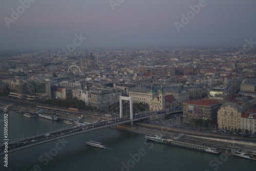 Budapest, Hungary. Aerial view of Budapest, Hungary. Buda castle, Chain bridge and Parliament buildings