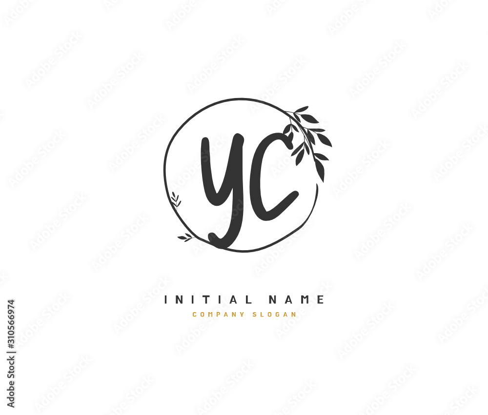 Obraz premium Y C YC Beauty vector initial logo, handwriting logo of initial signature, wedding, fashion, jewerly, boutique, floral and botanical with creative template for any company or business.