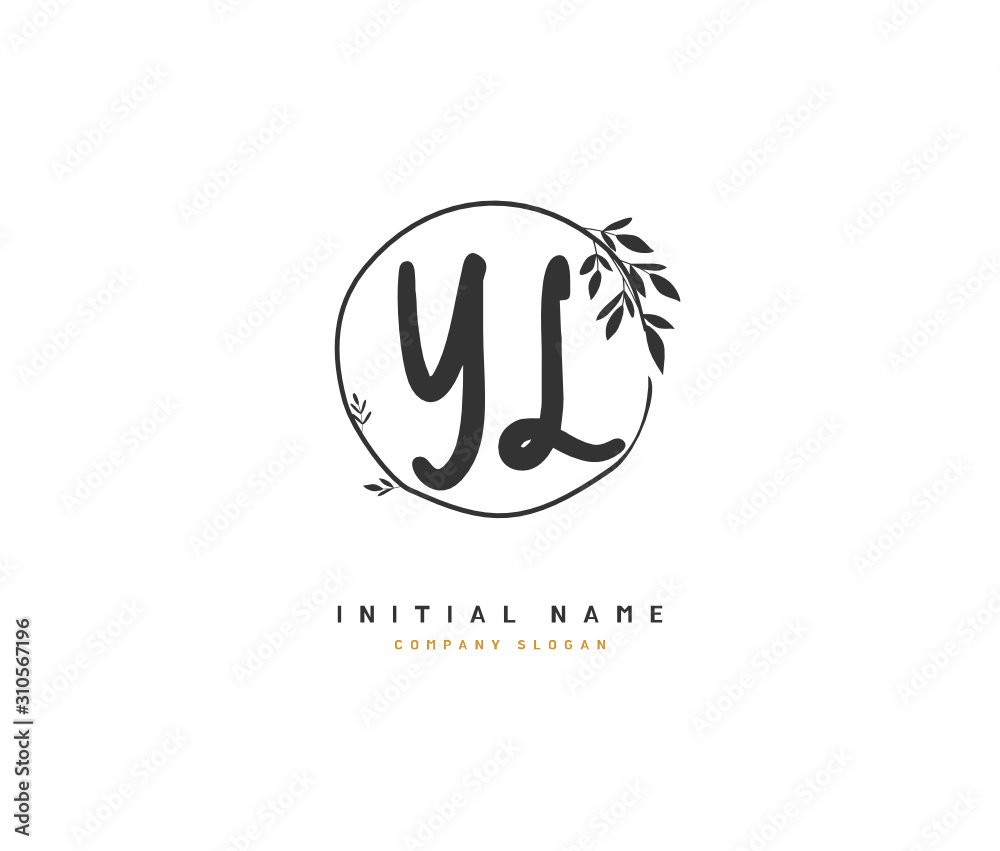 Naklejka Y L YL Beauty vector initial logo, handwriting logo of initial signature, wedding, fashion, jewerly, boutique, floral and botanical with creative template for any company or business.