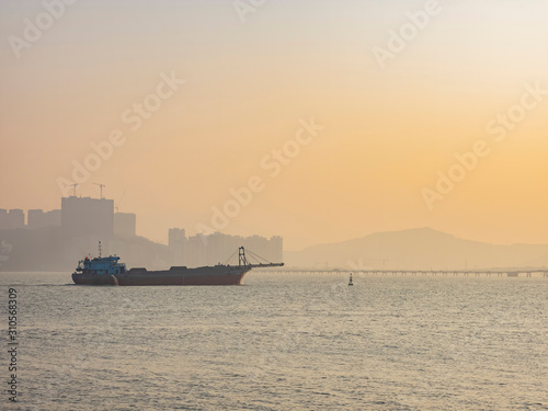 Afternoon view of a cargo ship and Taipa cityscape © Kit Leong