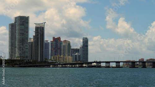 Panoramic view of south beach skyline closeup photo