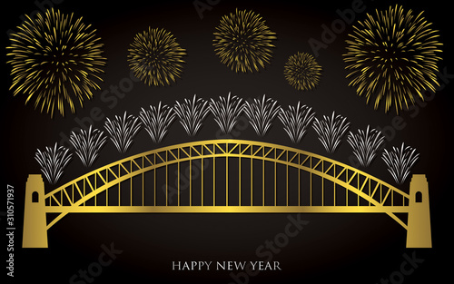 Elegant gold and silver Sydney fireworks card in vector format.