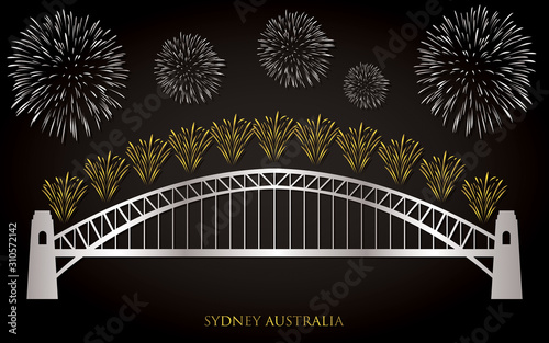 Elegant gold and silver Sydney fireworks card in vector format.