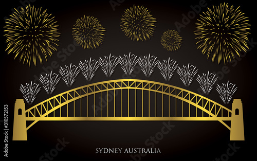 Elegant gold and silver Sydney fireworks card in vector format.
