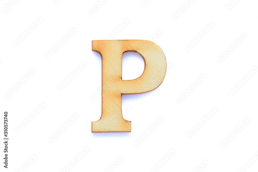 Alphabet letter wooden font with shadow isolated over white background. English flat wood character P. Alphabet letter wooden font with shadow isolated over white background. English flat wood character P.