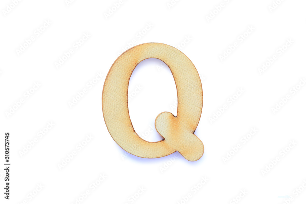 Alphabet letter wooden font with shadow isolated over white background. English flat wood character Q. Alphabet letter wooden font with shadow isolated over white background. English flat wood character Q.
