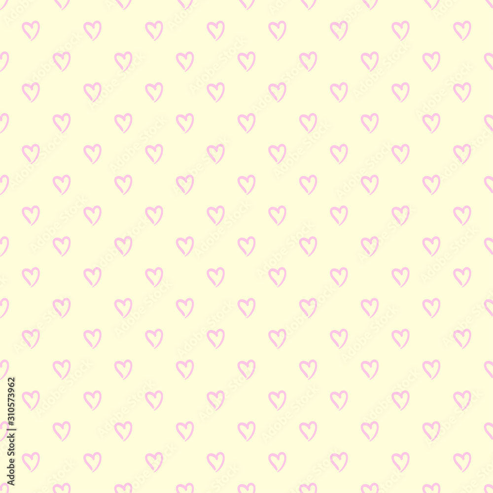Hand drawn colorful background with abstract hearts. Seamless light wallpaper on surface. Print for design