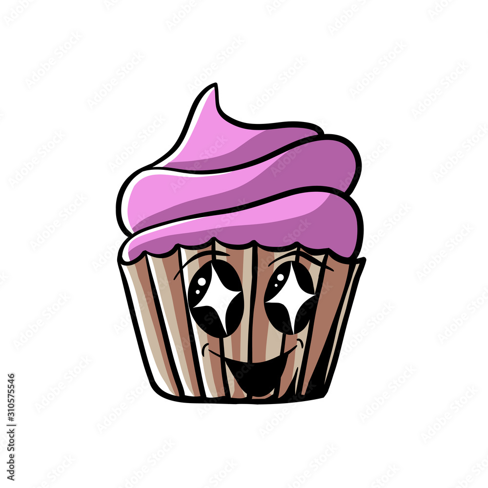 cute kawaii cupcake illustration. cartoon of cupcake for tshirt design,  sticker, logo company, banner, web landing page or flyer Stock Vector |  Adobe Stock