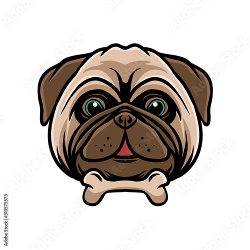 funny pug dog with bone vector illustration  happy pug logo design . animal for tshirt design   sticker  flyer  sticker  banner or poster