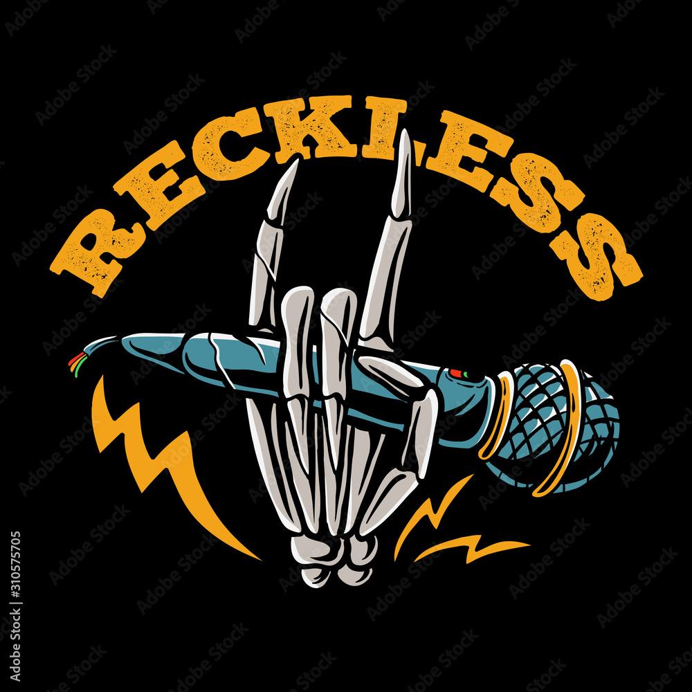 Skeleton hands holding microphone vector illustration. Skull design for tshirt, sticker, flyer, banner, poster or music festival Skeleton hands holding microphone vector illustration. Skull design for tshirt, sticker, flyer, banner, poster or music festival