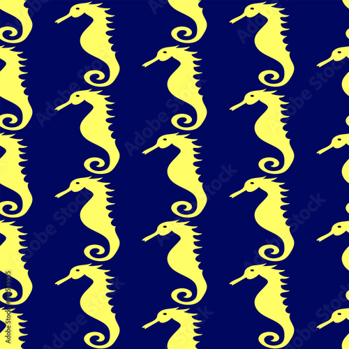 Hand drawn seamless pattern with seahorse. Vector illustration. EPS 10