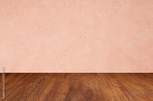 Empty wooden floors on pink wallpaper background © 1981 Rustic Studio