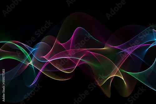abstract colorful waves smoke on a black background
