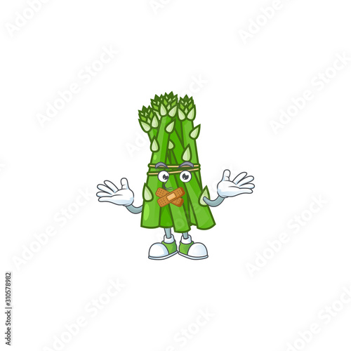 Asparagus cartoon character style with silent gesture