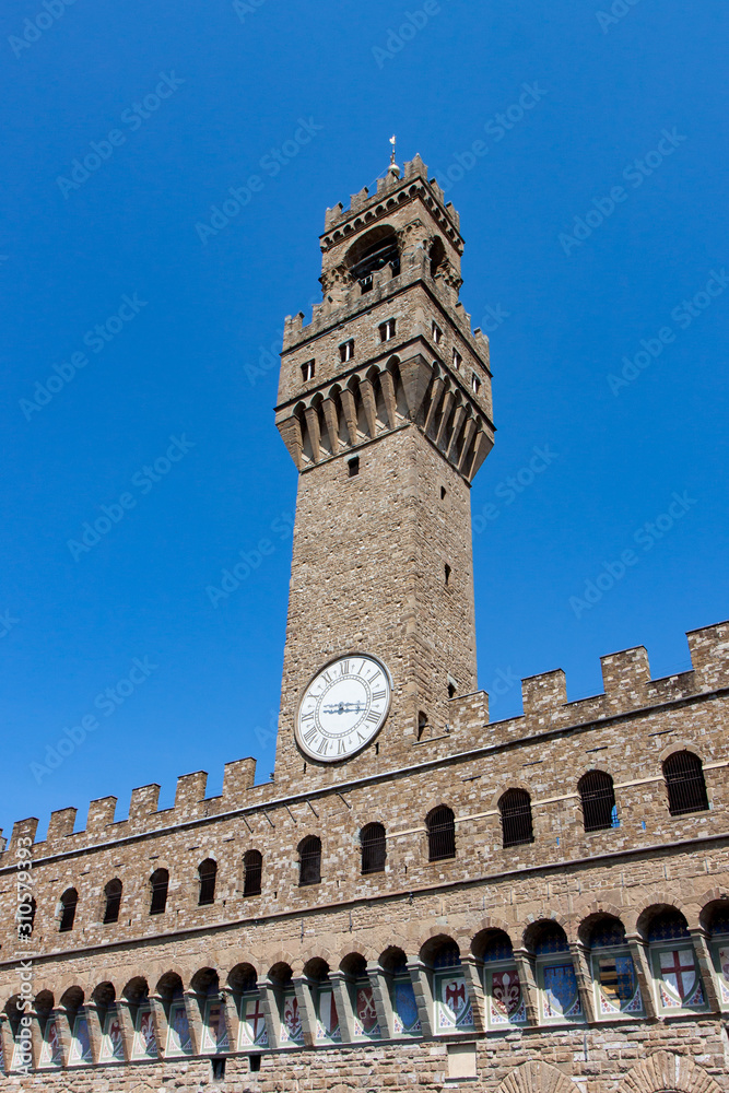 Clock Tower and Embattlements on Palazzo Vecchio in Florence