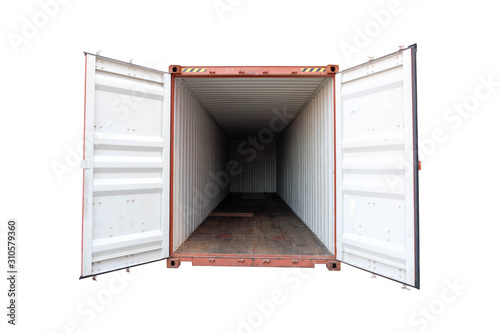 Interior view of the container, open the door, import and export concept