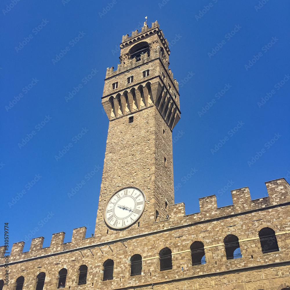 Clock Tower and Embattlements on Palazzo Vecchio in Florence