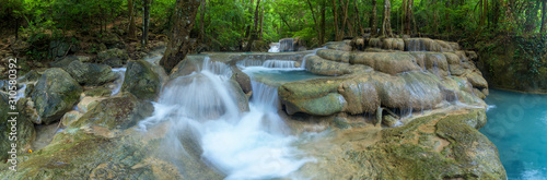 Panoramic beautiful deep forest waterfall in Thailand