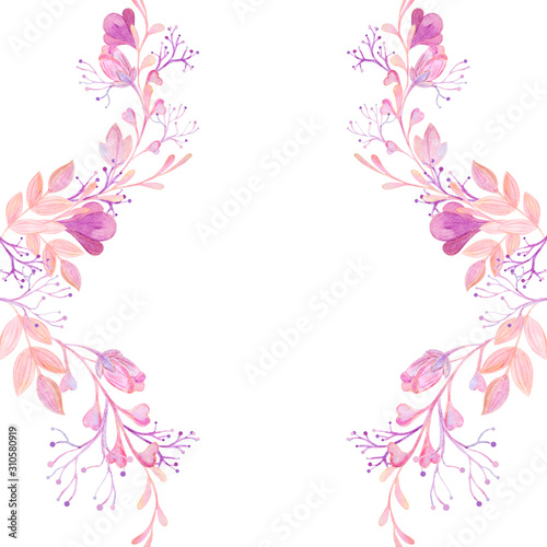 watercolor pink frame flower valentines day