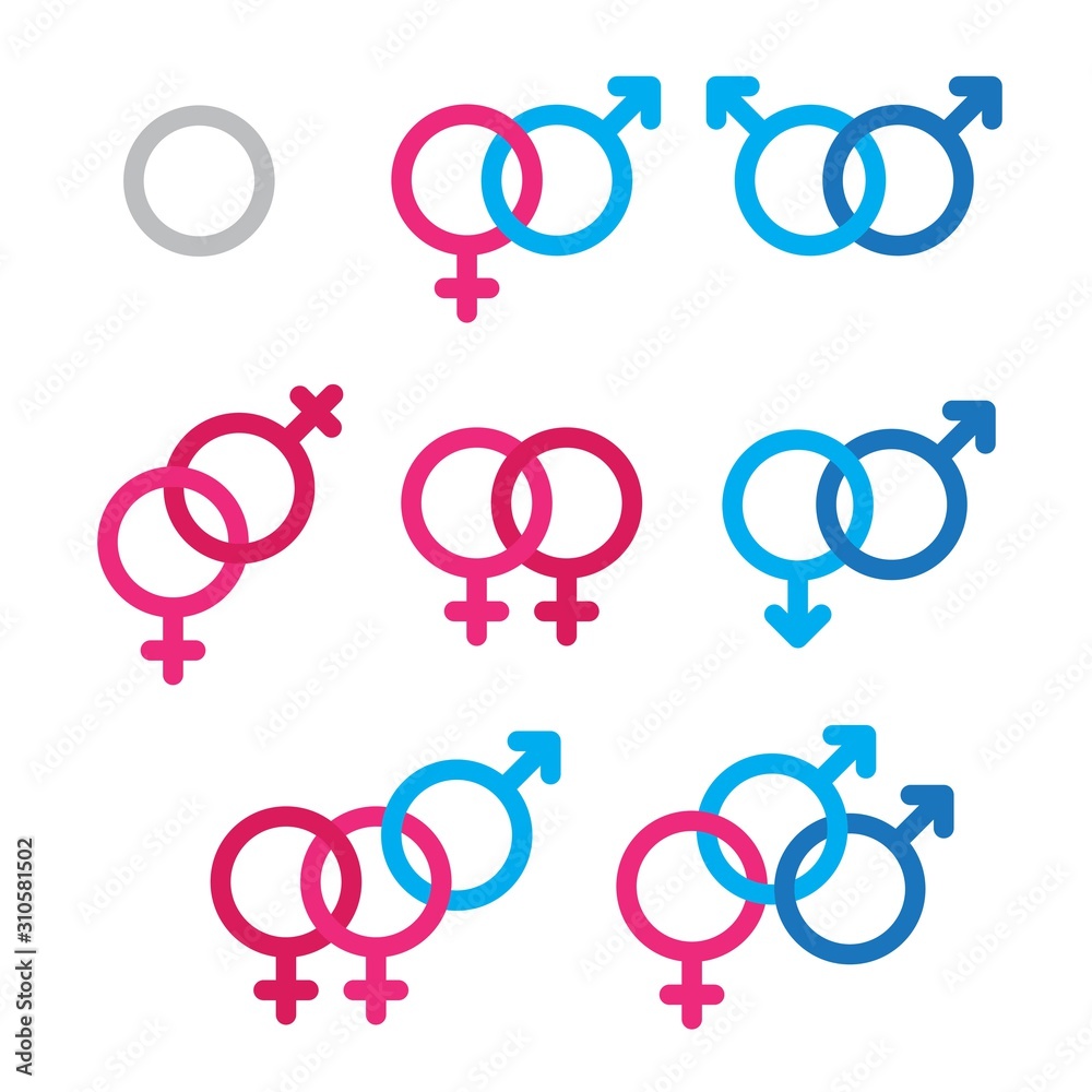 Sexual orientation signs isolated on white background. Asexual, bisexual, heterosexual, homosexual Sexual orientation signs isolated on white background. Asexual, bisexual, heterosexual, homosexual