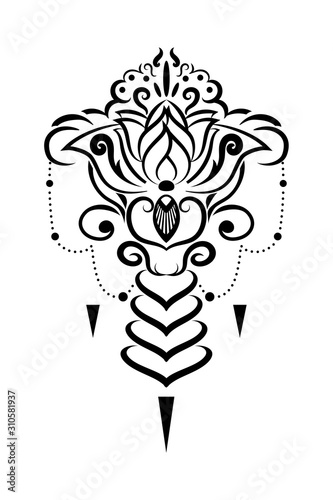 beautiful tattoo of a Lotus flower.tribal style.vector