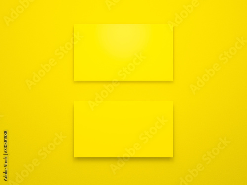 3d rendering of business card mockup isolated on yellow background texture. Blank two horizontal paper template with shadow for display and brand. Empty namecard with clipping path design presentation