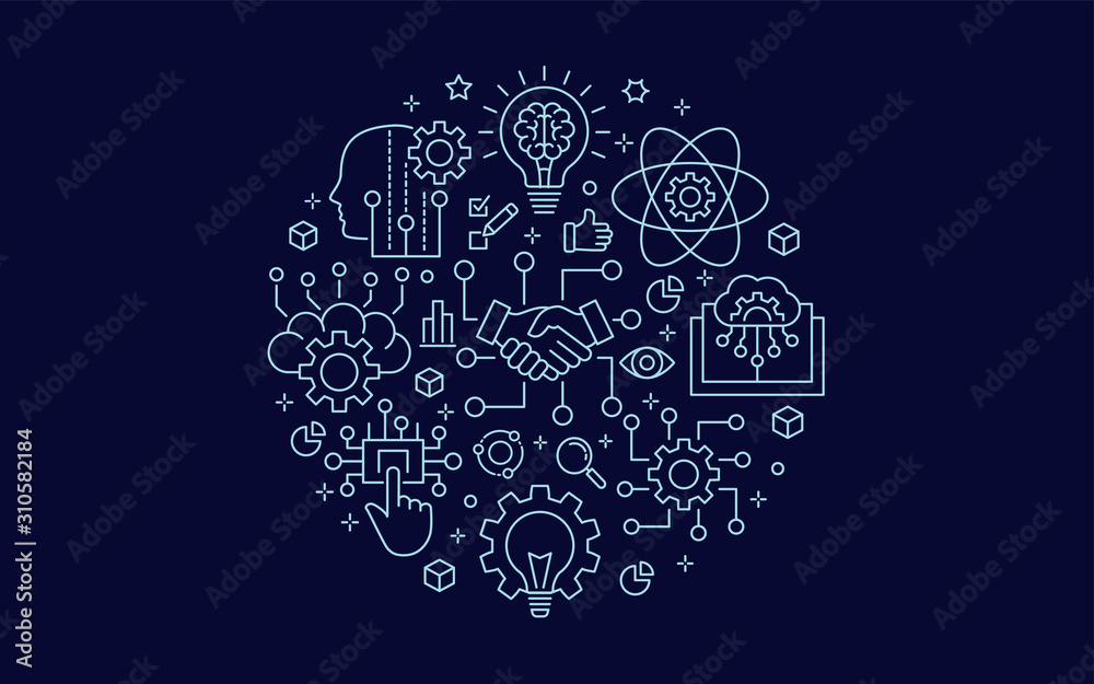 Artificial intelligence circle template icons. Vector illustrations.