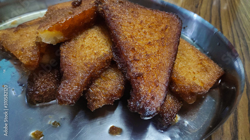 Sugar bread toast in a plate.  photo