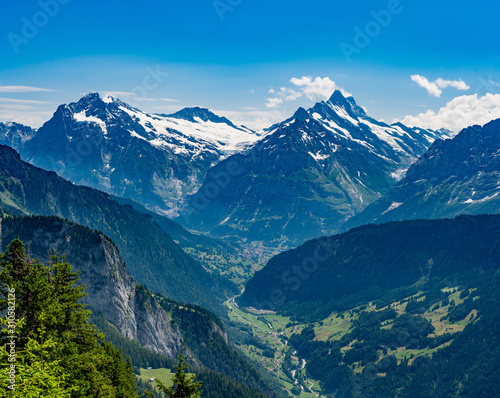 Switzerland  Panoramic view on Grindelwald valley and Wetterhorn from Schynige Platte