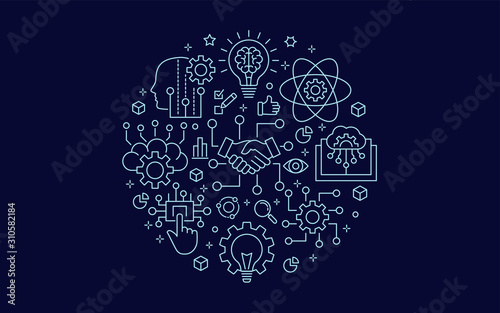 Artificial intelligence circle template icons. Vector illustrations.