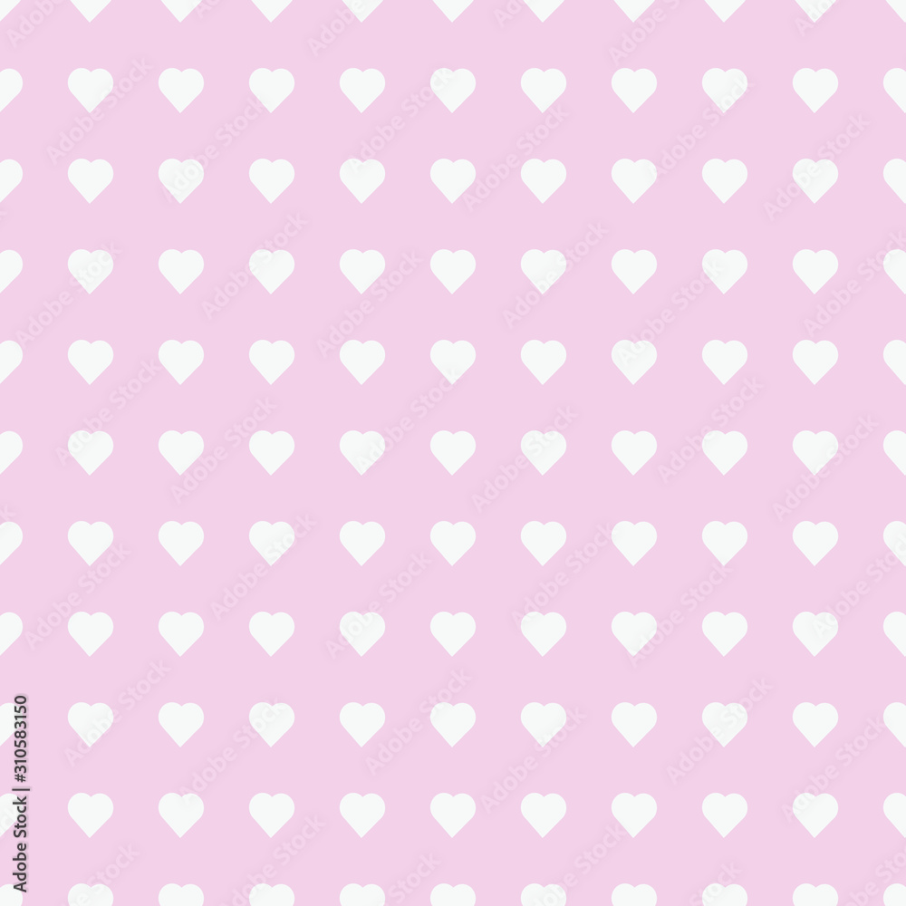 Seamless pattern with white hearts on pink background. Vector illustration.