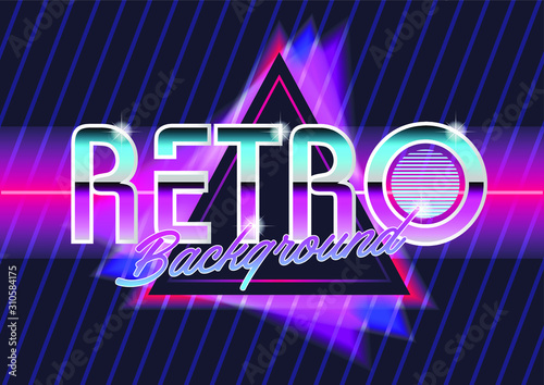 stock vector triangle 3d neon retro futuristic synth grid illustration of retro 80's background posters style. vector illustration background.