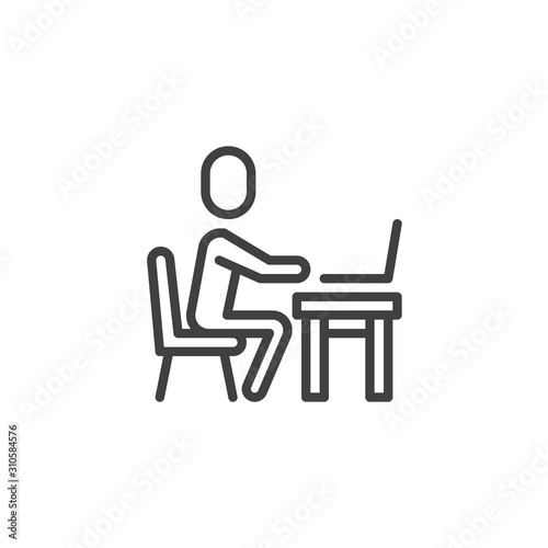 Office worker profession vector icon. filled flat sign for mobile concept and web design. Programmer man working on computer at desk glyph icon. Symbol, logo illustration. Vector graphics