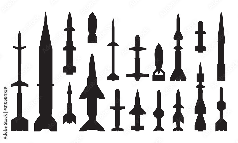 Military guided weapon black glyph icons set Military guided weapon black glyph icons set