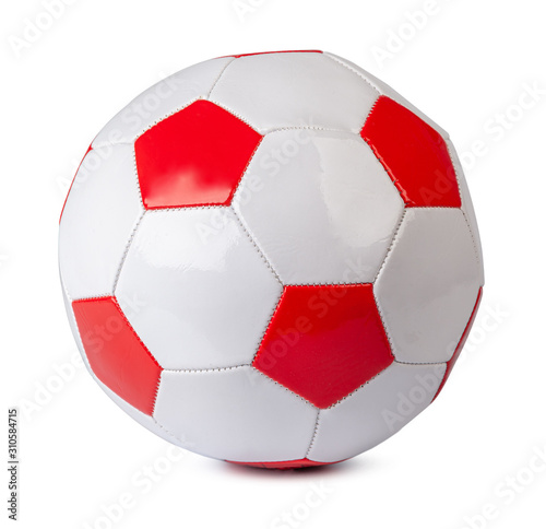 Tablou canvas Red and white soccer ball isolated on white background