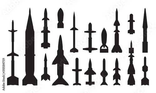 Stampa su tela Military guided weapon black glyph icons set