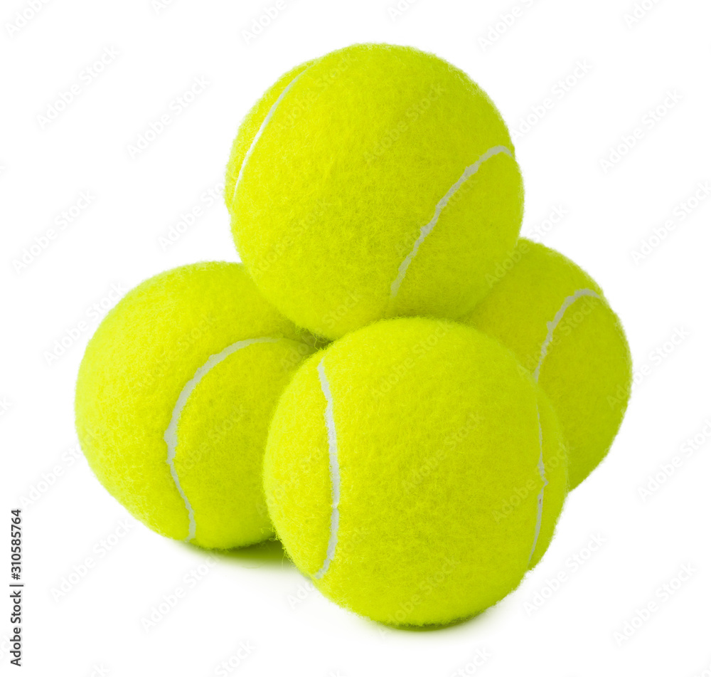 Several tennis balls isolated on white background