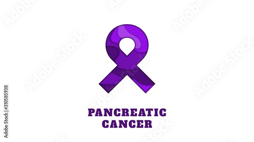 Pancreatic cancer awareness animation. Purple ribbon made in 3D paper cut and craft style on white background. Pancreatitis disease. Medical concept. Motion graphics.
