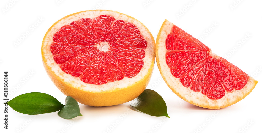 Fresh cut grapefruit on white background