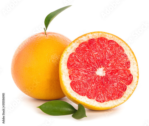 Fresh juicy grapefruits on white background